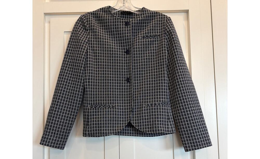 VTG  ACT III Navy White Collarless Cropped Jacket ILGWU Made in USA 80s 90s